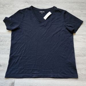 Lands End Black V-Neck Short Sleeve T Shirt Womens Medium